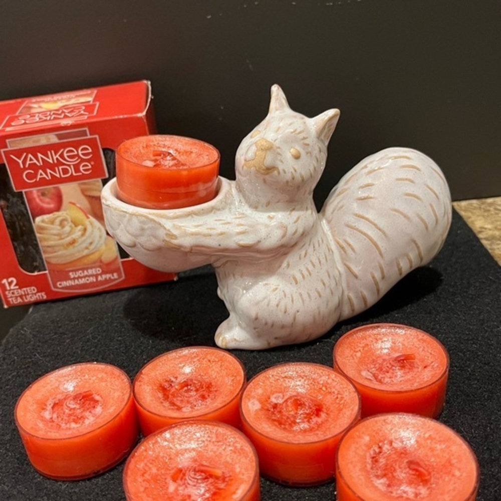 Ceramic Squirrel holder with Sugared Cinnamon Apple tea lights.